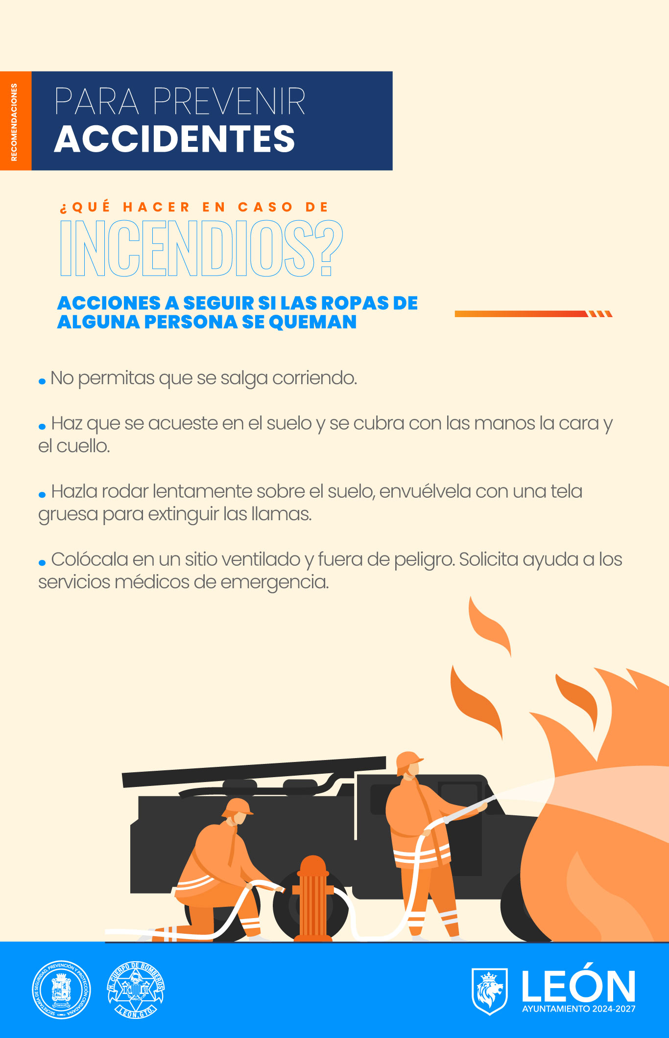 Acciones a seguir si las ropas de alguna persona se queman